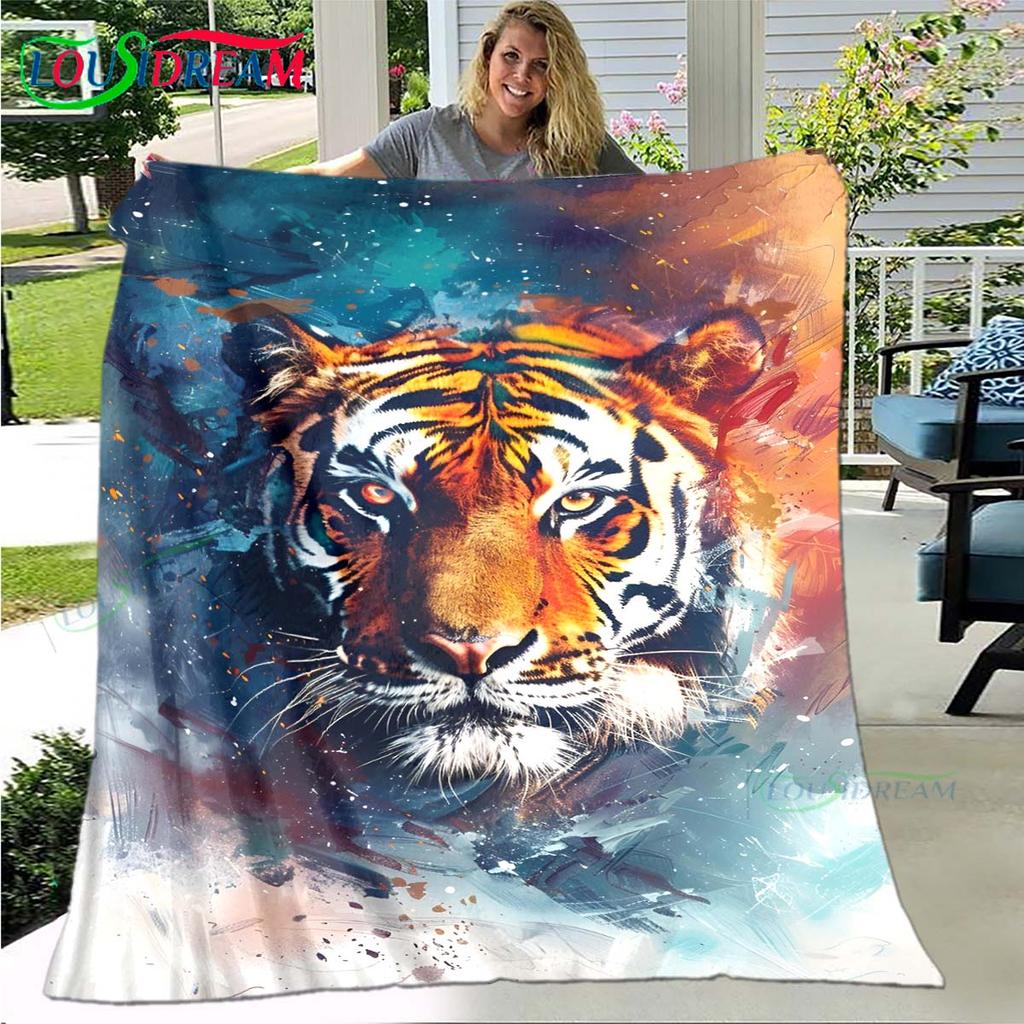 Hot Tiger Painting Print Flannel Adult and Children Blanket Sofa Bed Decoration Blanket Portable Blanket Bath Towel Gift