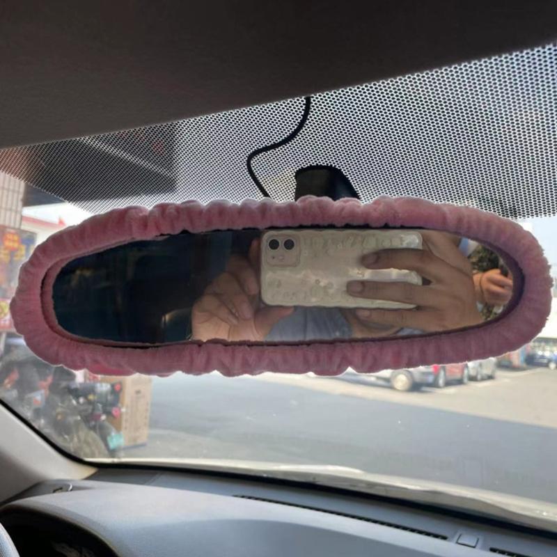 Upgraded Rearview Mirror Accessories Plush Car Rear View Mirror Cover for Women Bling Car Accessories Universal Fit