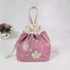 Satin Silk Embroidery Flower Handbag Ruffle Floral Bucket Bag Sweet Hanfu Drawstrings Bag  Shopping