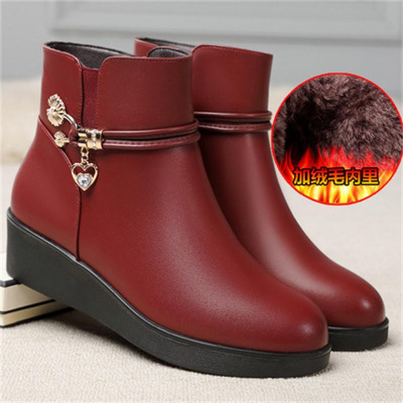 Winter Women Bare Boots Fashion Warm Short Boots Chunky Heels Comfortable Waterproof Fleece Soft Sole Snow Boots