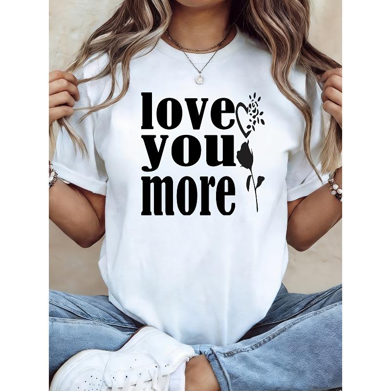 

Plus Size - Plus Size - Romantic Love Print T-Shirt for Women, Perfect for Dates And Valentine S Day. Ideal for Daily Wear S белый