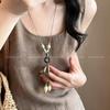 New Chinese style antique natural stone ceramic pendant necklace national style national style long lanyard sweater chain neck accessories