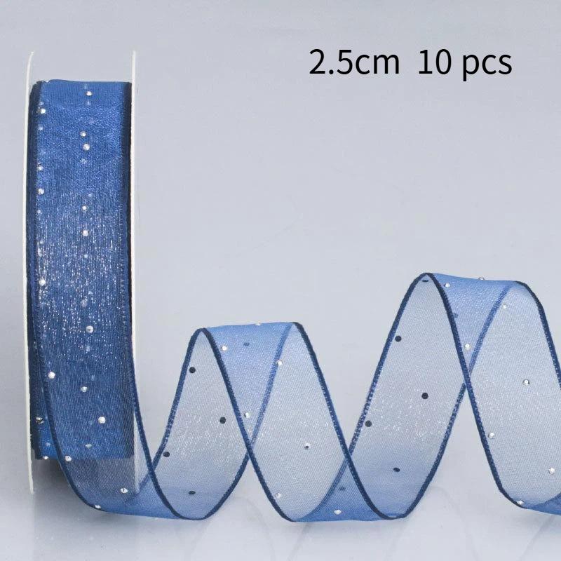 10Pcs Hotfix Crystal Organza Ribbon Trim 2.5Cm/4.0Cm 10 Yards For Handmade Bows Hair Clips Garments And Gift Boxes