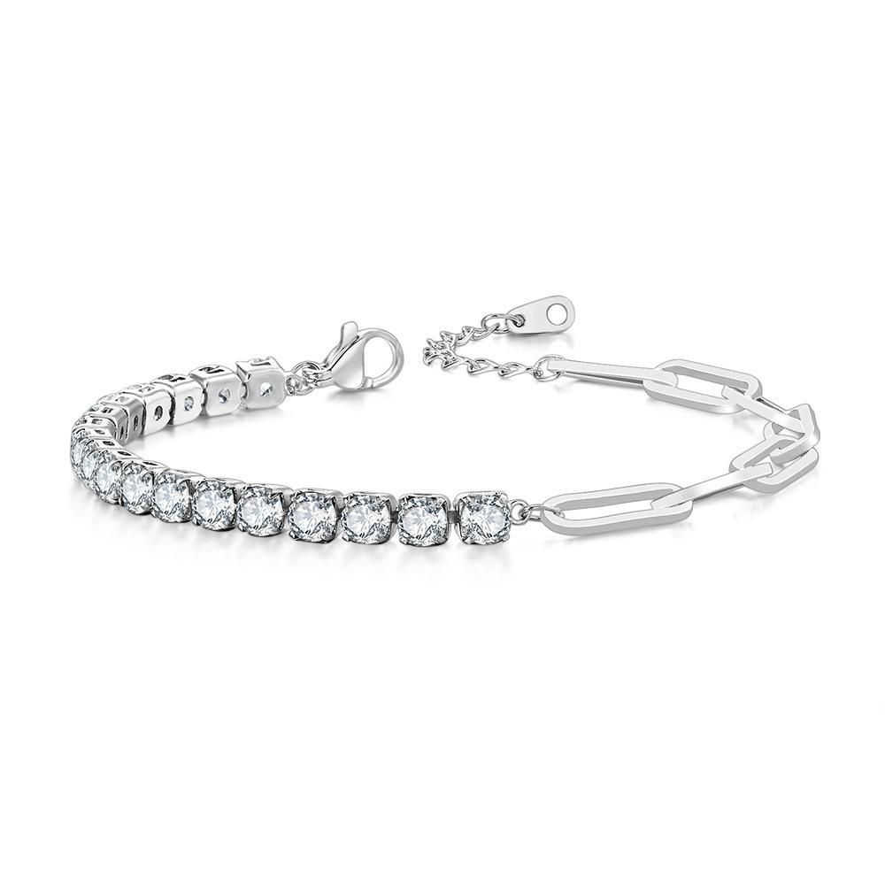 Paper Clip Splicing Tennis Bracelet Women'S Round Zircon 12 Birthstone Jewelry