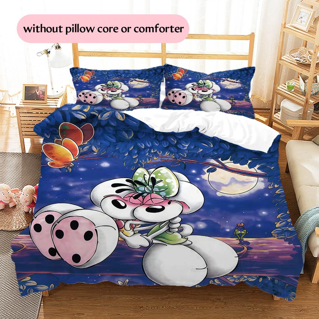 Diddl3 Pattern Bedding Quilt Set  Home Decoration  Gift (1 * duvet cover + 2 * pillowcase  without core)