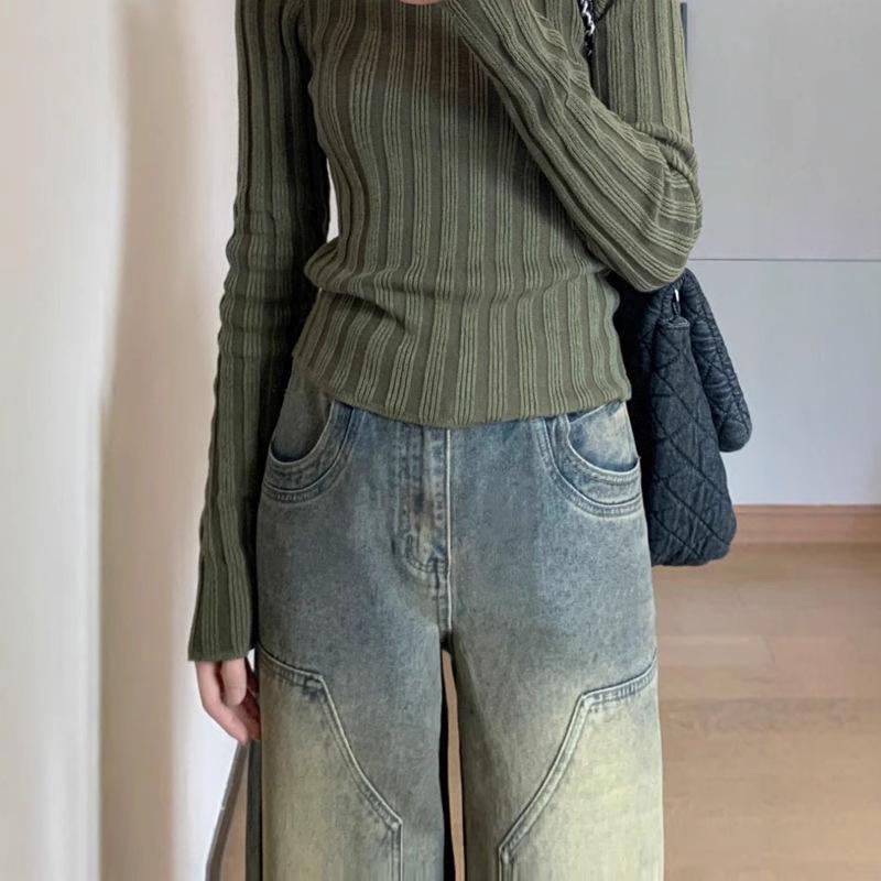 Retro High Waist Distressed Wide Leg Jeans - Petite Spicy Girl Casual Loose Fit Pants