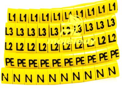 Wire Marker OZ-2 L1 L2 L3 N PE Yellow 50pcs