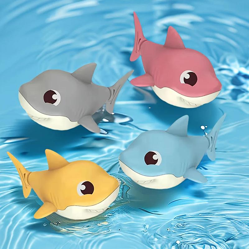 1Pc Summer   Cartoon Shark Baby Water Play Toy With Wind Up Chain, Outdoor Beach Toy, Shower Toy, Bath Toy