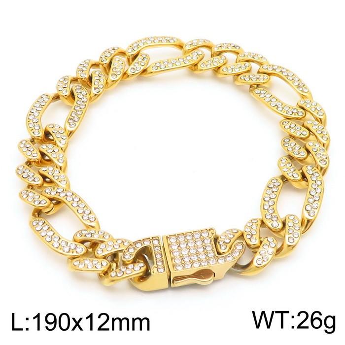 Hip Hop Shiny Rhinestones Bracelet for Men Women High Quality Zircon Cuban Miami Charm Chunky Figaro Chain Gold Color Jewelry