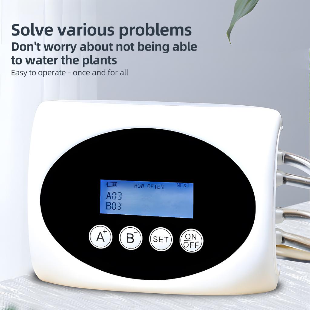 Dispositivo di Irrigazione Automatica Solare 3W Doppia Pompa Irrigatore Temporizzato per 15 Vasi Display LCD USB/Solare