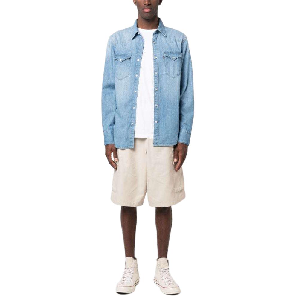 Levis Solid Color Pointed Collar Single-Breasted Long Sleeve Shirt Men Tops Light-Blue 85744-0047