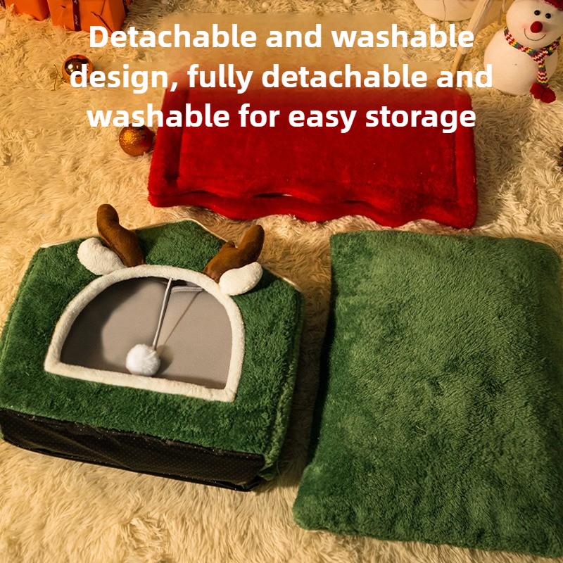 Weihnachts-Katzennest Haustier Warm Weich Plüsch Multifunktionale Hundebett Verdickt Geschlossen Abnehmbar Katze Hund Haus Kätzchen Plüsch Zelt 3,5 kg