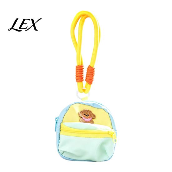 Cute Embroidery Key Holder Small Coin Purse, Macaron Style Mini Backpack Pendant with Lanyard, Lightweight Kids School Bag Pouch Double Zippered