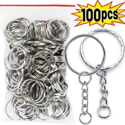 50/100pcs Stainless Steel Hole Flat Key Ring DIY Bag Pendant Buckles Making Polished Keychains Line Split Rings Jewelry Findings