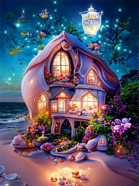 Diy Diamond Painting Castle Fantasy Scenery Embroidery Cross Stitch Night House Landscape Mosaic Home Decor