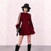 Petite figurbetontes langes Kleid mit Taillengürtel und langen Ärmeln für Damen