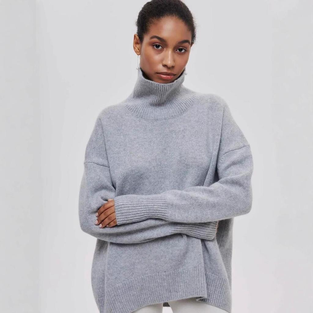 Women's Turtleneck Sweater Loose Solid Color Pullover Knitwear Thick Warm Knit Top Autumn Winter