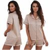 Satin Short-sleeved Pajama Satin Button-up Shirt Two-piece Set