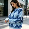 Women's Loose Fit Knit Top Neck Color Block Pullover Sweater for Casual Wear