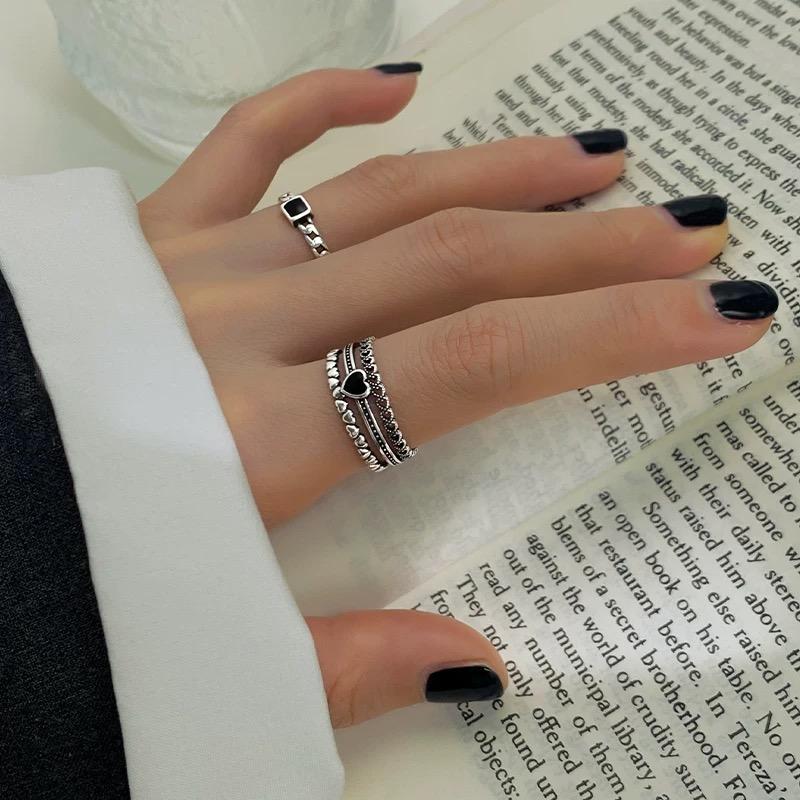 925 Silver Rings For Women Vintage Handmade Adjustable Vintage Heart Ring Fashion Band Female Bijoux Gift