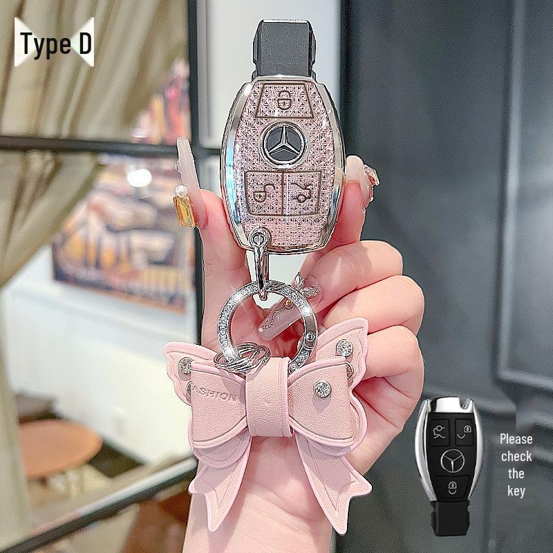 High-End Key Case for 25 Mercedes-Benz Models: E300L, C260L, GLC, GLS, EQE, A-Class - Elegant Design for Women