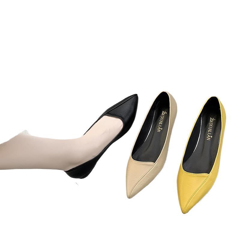 Flat shoes women's 2025 early spring new pointed flat Doudou shoes Internet celebrity soft leather soft sole versatile ladyshoes tide