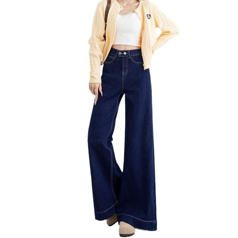 American Harajuku high-waisted wide-leg jeans women's new spring and autumn models, thin double-buckle mop jeans tide