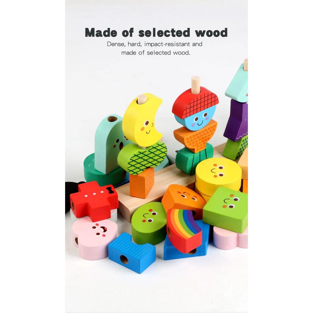 Wooden Expression Block Stacking Matching Game Montessori Parish Toys Shape Color Cognition Sorting Fine Motor Skills Education