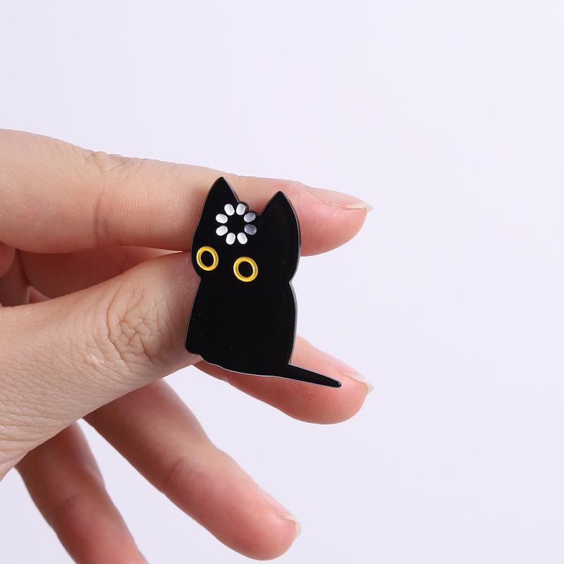 Cute Black Cat Enamel Pin Cartoon Metal Brooch Collar Pin Badge Backpack Clothing Decor Fashion Accessory Gift For Daily Wear