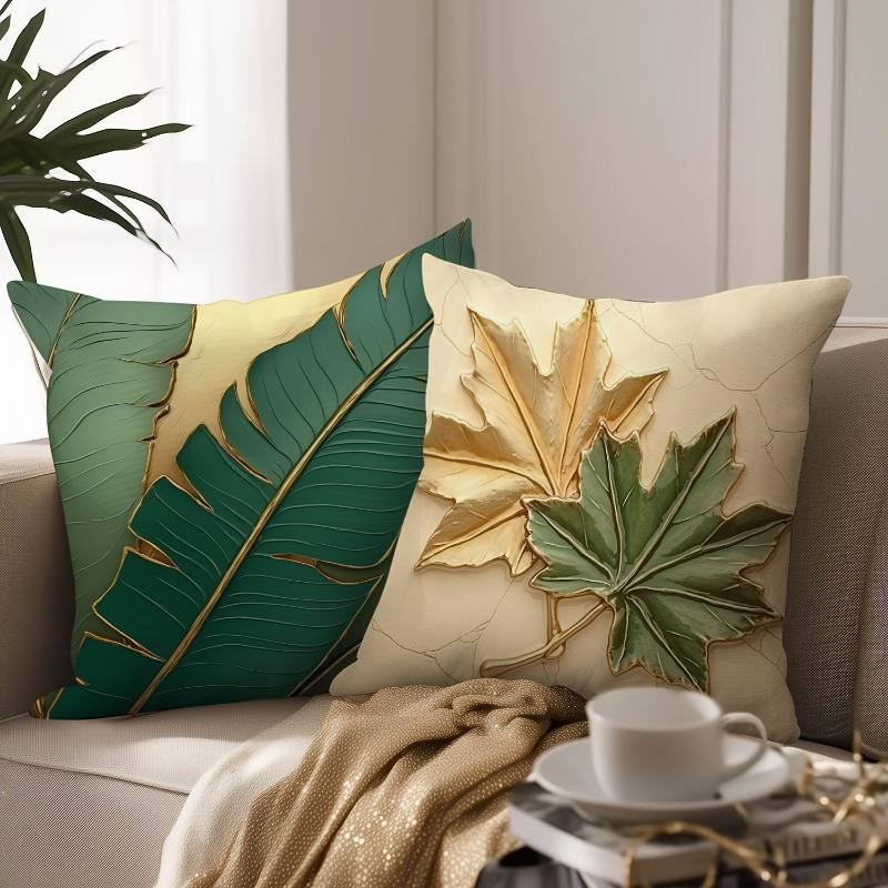 1Pc Pillow Cover With Leaf Pattern, Contemporary Style Soft Polyester Pillow Cover, Suitable For Sofas, Bedrooms, Outdoor,