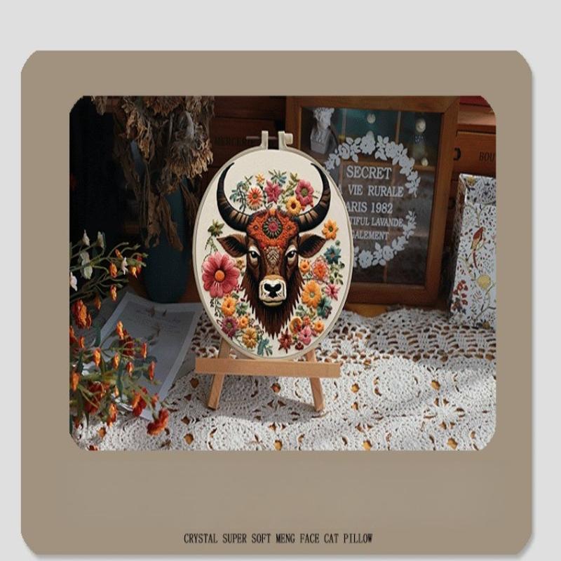 1 Stück Tier Kuh Muster Stickerei DIY Stoff Bastelset, Kreatives Handwerk Nähset