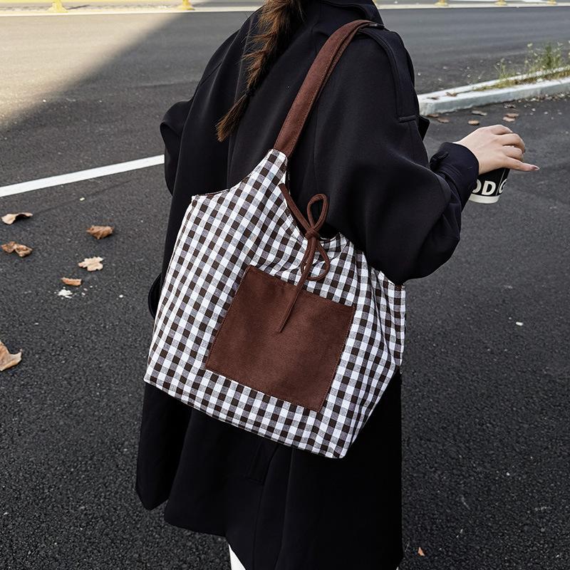 Plaid Large-capacity Class Commuter Bag Tote Bag Cloth Bag 2025 Autumn New Trend Fashion Foreign Shoulder Bag