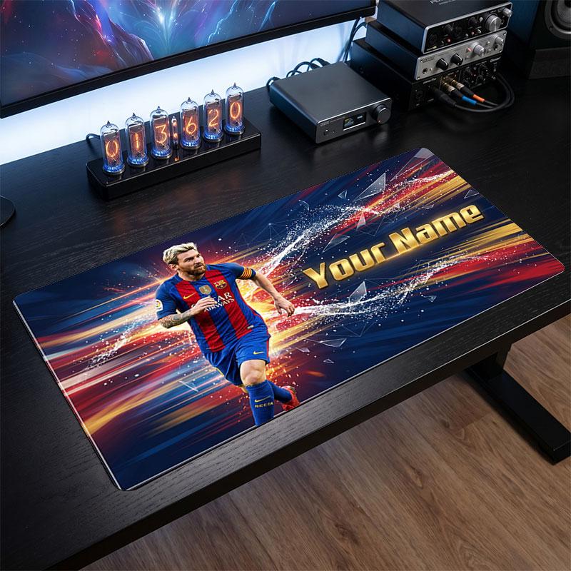 Tappetino per Mouse Grande Personalizzato Lionel Messi, Stampa Testo Nome Personalizzato, Tappetino da Scrivania Antiscivolo con Logo Calcio, Regalo per Gamer