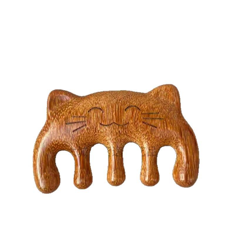 Sandalwood Cat Head Meridian Massage Comb - Five-Finger Round Head Comb