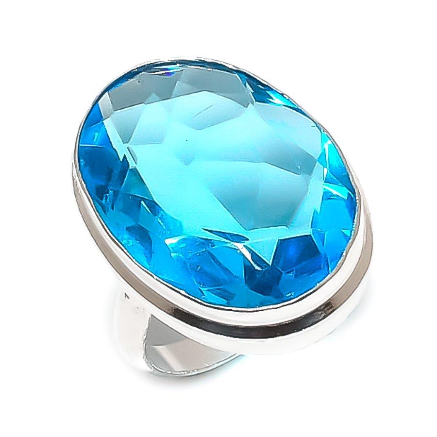 Swiss Blue Topaz Gemstone Handmade 925 Sterling Silver Ring Size 6.5 e9H19