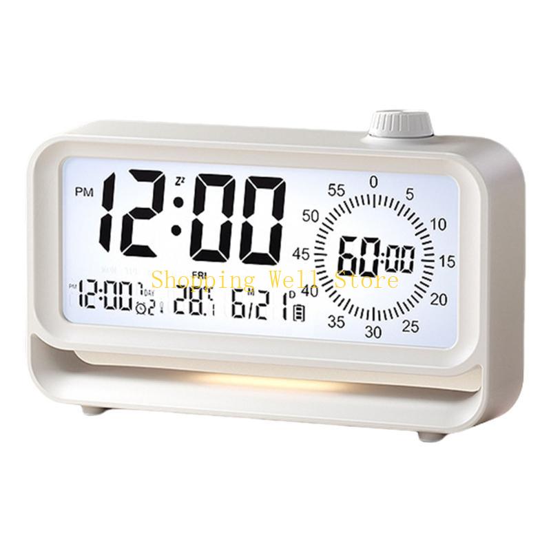 KX4B Educational Alarm Clock with 60 Minutes Visual Timers LCD Display Rechargeable Nightlight for Kids Time Management Tool