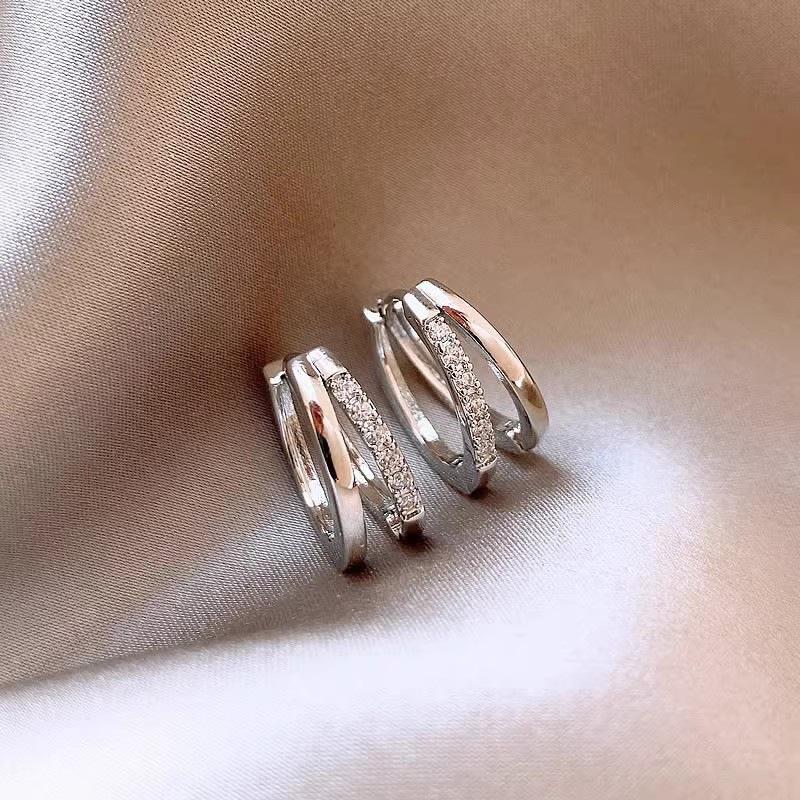 Super Flash Copper Micro-inlaid Zircon Double-layer Earrings, Ear Buckles, Light Luxury Heavy Industry, Exquisite Small and Versatile Earrings 