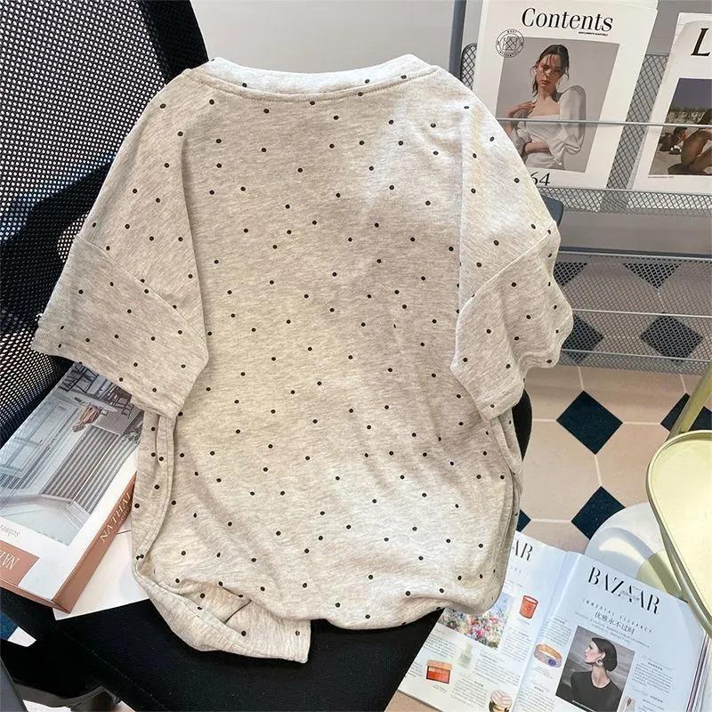 Fashionable Classic Polka Dot Short-sleeved T-shirt for Women Loose Summer New Commuter Lazy Style Niche Ladies Tops