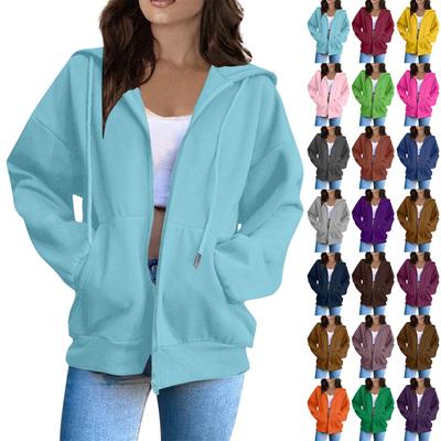 Modischer Lockere Lässige Damen Reißverschluss Strickjacke Mit Kapuze Farbiger Hoodie