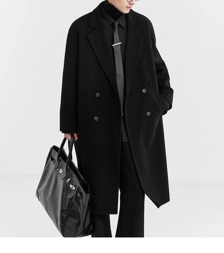 Men's Long Wool/Down Lapel Winter Coat