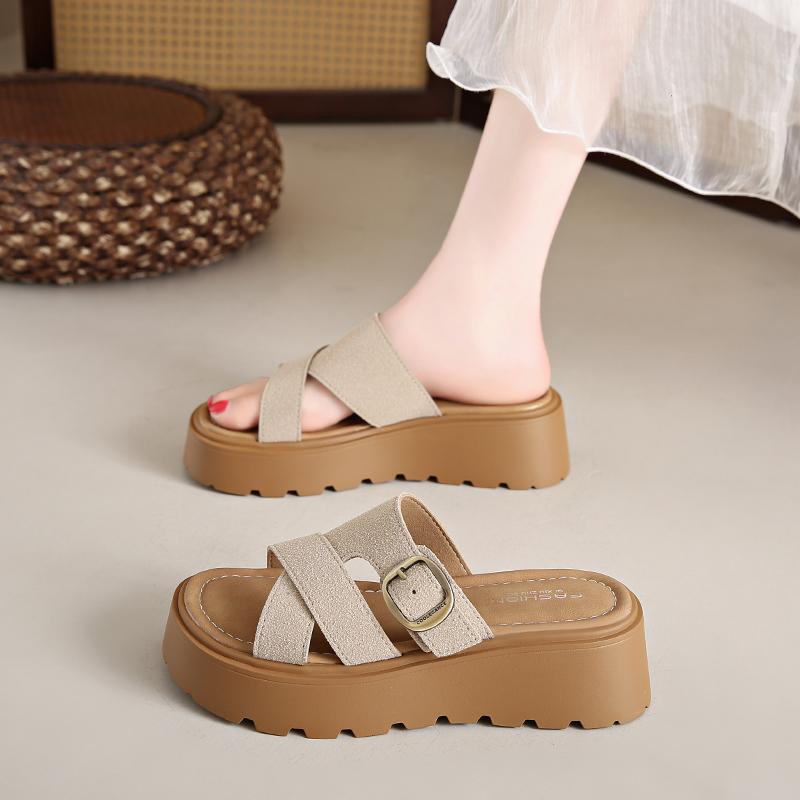 CRLAYDK Slide Sandals for Women with Soft Footbed and Strap Buckle Ladies Platform Open Toe Walking Casual Slippers