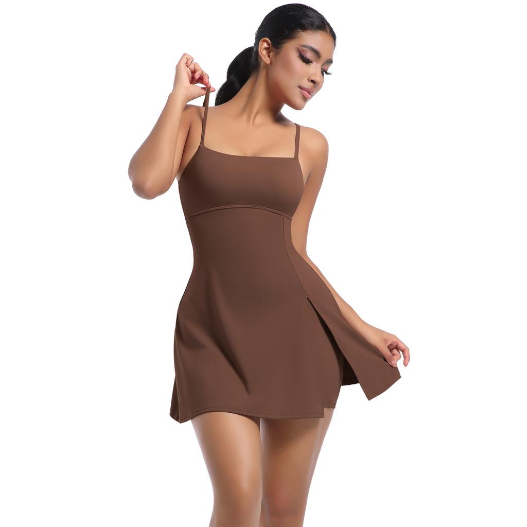 Anti Glare Base Sports Dress With Chest Cushion, Breathable Outdoor Golf Backless Camisole, Yoga Tennis Skirt For Women
