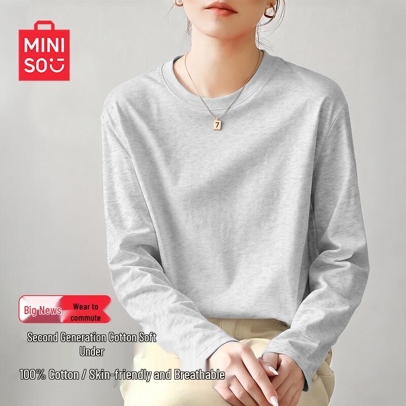 MINISO Women's Pure Cotton Loose Long-Sleeve T-Shirt