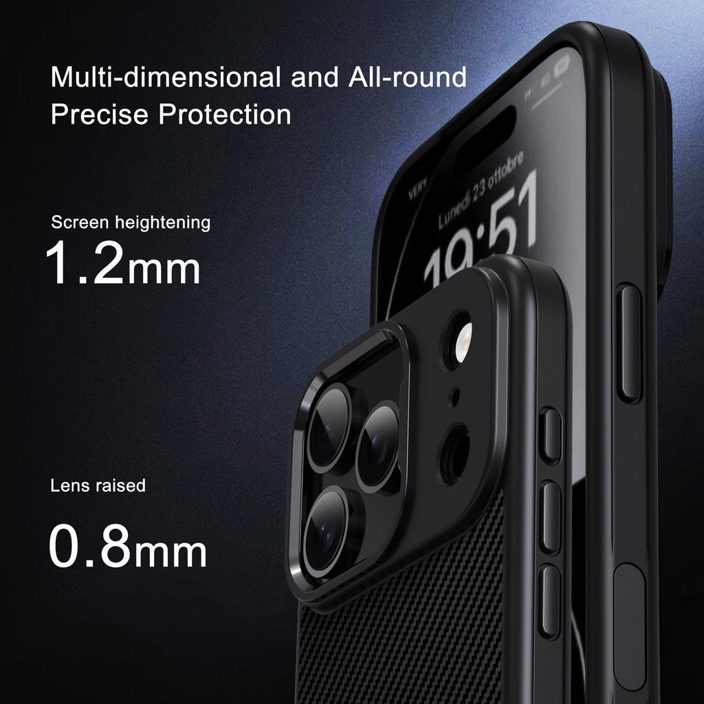IPAKY For iPhone 17 Pro TPU Case Carbon Fiber Texture Phone Cover Metal Lens Frame