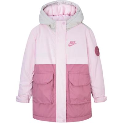 Cotton Jacket Mid-Length Hooded Color Block Cherry Blossom Pink Baby Jackets DZ9534-663
