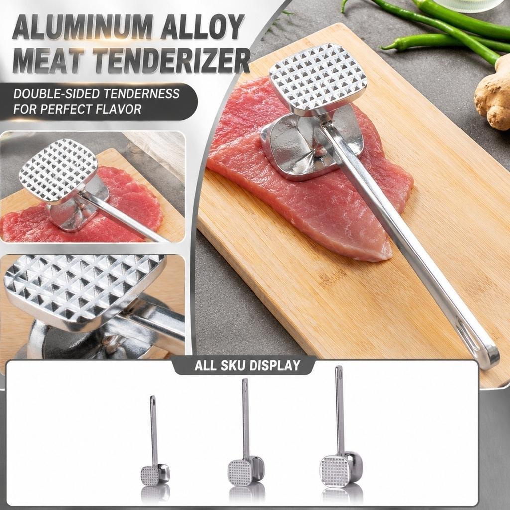 Aluminum Alloy Meat Tenderizer Hammer Double-Sided Beef Mallet Kitchen Tool for Tenderizing Steak and Large Cuts of Meat with Long Handle