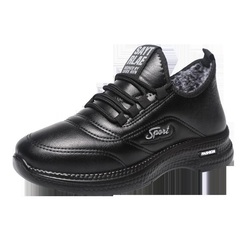 Herren- und Damen-Sportschuhe Winter neu Lederoberfläche warmer Samt Outdoor-Sportschuhe Eltern Freizeitschuhe schwarz Herren