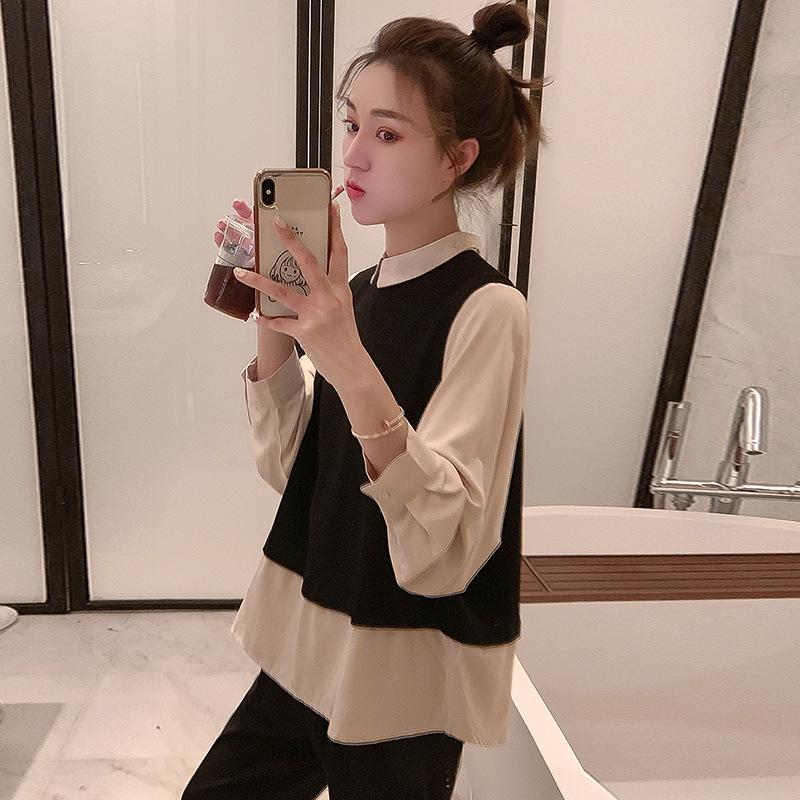2026 Autumn Maternity Nursing Set - Color Block, Two-Piece, Stylish Slimming Design for Spicy Moms XL