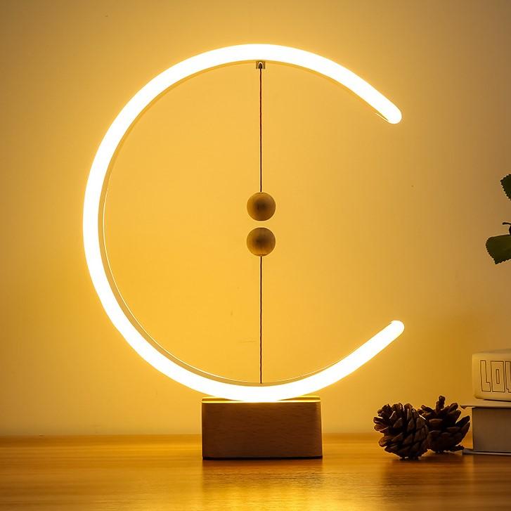 Table Lamp Magnetic Levitating Balls Faux Wood Base for Bedroom Holiday New Year Xmas Gift Reception Desk Waiting Area Decors