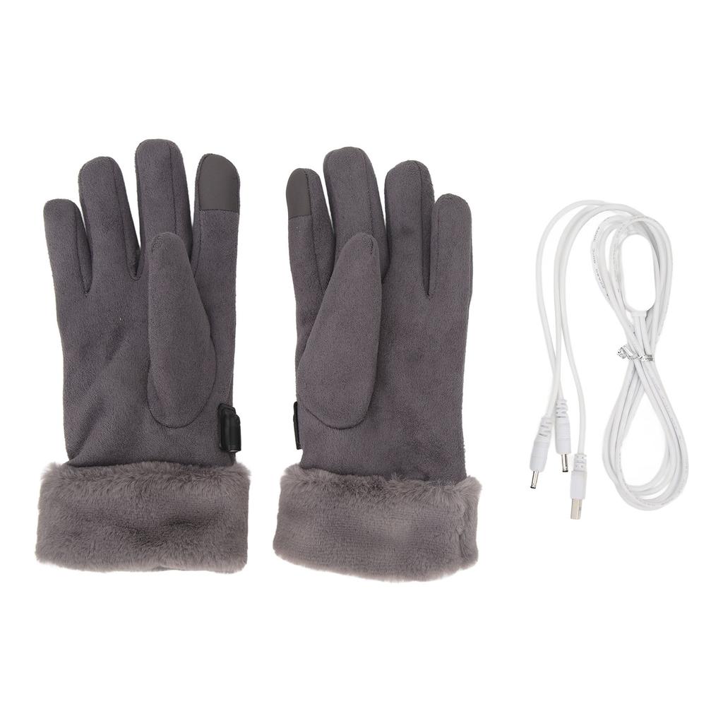 USB Heated Gloves Fluff Non Slip Palm Waterproof Adjustable Elastic Wristband Windproof Thermal Gloves for Women Cold